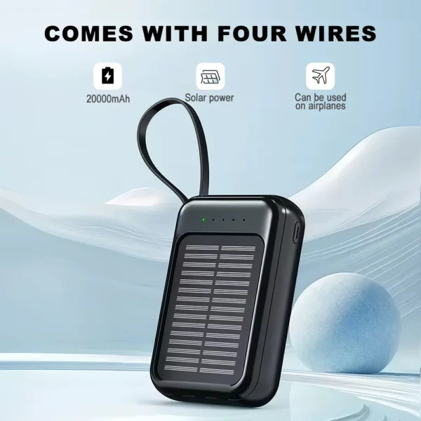 20000mAh Solar Power Bank with Flashlight Outdoor Portable Charger 4 Outputs LED Lights for Camping Emergency