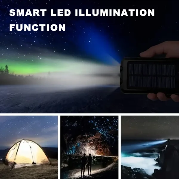 20000mAh Solar Power Bank with Flashlight Outdoor Portable Charger 4 Outputs LED Lights for Camping Emergency