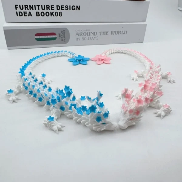 15/25cm 3D Printed Love Cherry Blossom Dragon Movable Joint Dragon Model Gifts Home Office Desktop Ornament Landscape Craft