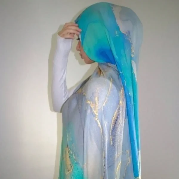 Sc293b9c0a2a4477998b76f58ad4c15ebn.webp Watercolor Print Hijab Muslim Marble scarf Soft Breathable Sun Protection Lightweight Summer beach Wrap for Women