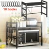 2 Tier Iron Microwave Oven Rack Stand Storage Holder Kitchen Corner Shelf Black
