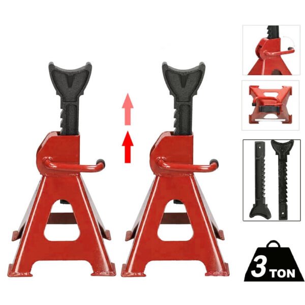 5093e249-aa12-44ac-bb1f-b15bb8e448ee.jpg 2Pcs Axle Stands FloorJack Heavy Duty Lifting 3 Ton Capacity Stand Car Carava