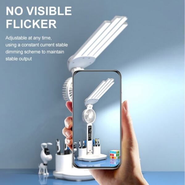 580fb45c-8370-46c5-94c2-a8a7427d4161.jpg 4-Head LED Desk Reading Lamp With Fan Clock Dimmable Rechargeable Touch Light