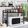 2 Tier Iron Microwave Oven Rack Stand Storage Holder Kitchen Corner Shelf Black