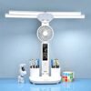 6e8d1fc1-de88-46f3-ab56-9c9f8dec33f4.jpg 4-Head LED Desk Reading Lamp With Fan Clock Dimmable Rechargeable Touch Light
