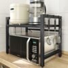 2 Tier Iron Microwave Oven Rack Stand Storage Holder Kitchen Corner Shelf Black