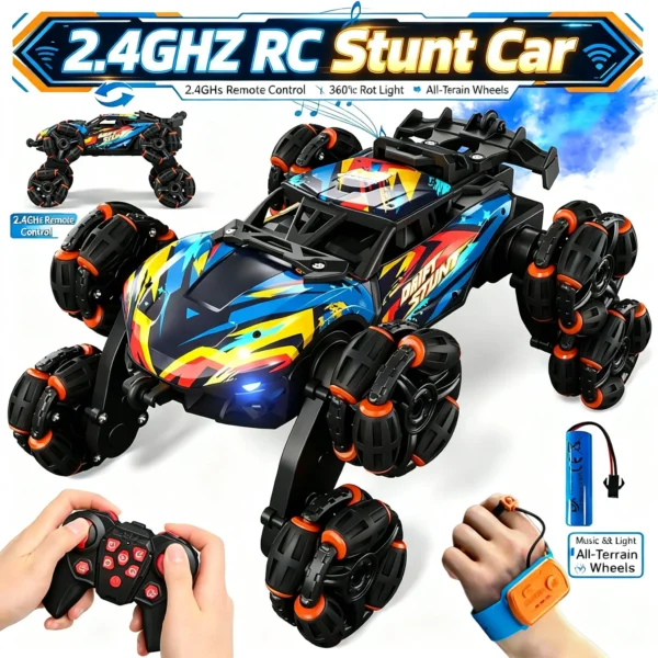 2.4GHz 8-Wheel RC Stunt Car – Off-Road Rock Crawler with Gesture Control, Spray, Lights & Music