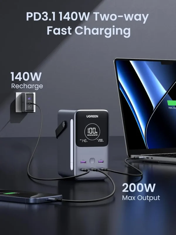 H6433e67b8bc94f6cbab9be46299fa2acV.webp UGREEN 300W 48000mAh Portable Fast Charging Charger Power Bank 6 in 1 Portable Led Display Power Station