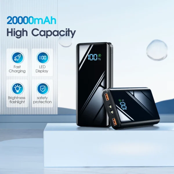 Hc2be487cfabe4ee7aba93bd038cd6afed.webp Full Screen Mirror Battery Pack QC4.0 PD20W Fast Charging Ultra-thin Compact Digital Display 20000mAh Portable Charger Micro USB