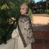 Muslim Women Light Pink Floral Print Hijab Scarf White Lace Edge Chiffon Breathable Headscarf Elegant Islamic Head Wrap