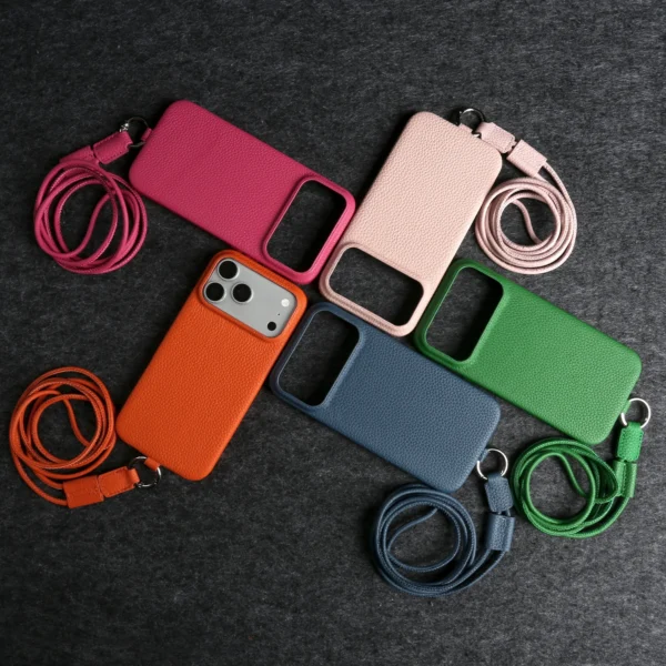 Premium Crossbody Lanyard Real Leather Case for IPhone 17 Pro Max 18PRO 16 15 14 Business Cowhide Back Cover Magnetic Shockproof