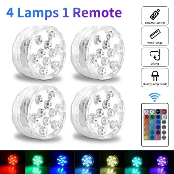 16 Colour LED Underwater Lights with Remote – Battery Operated RGB Party Lights