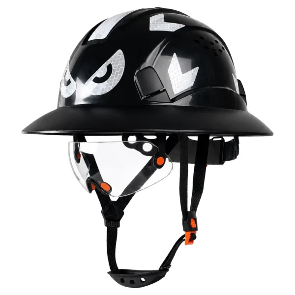 ANSI Full Brim Safety Helmet with Goggles Reflective Stickers HDPE Lightweight Sunshade Breathable Vented Construction Hard Hat
