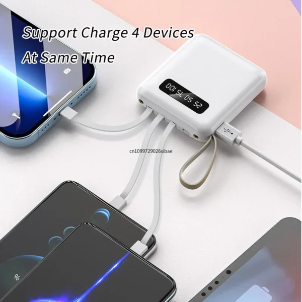 S27f3b18a382544d38b0a11f1a129073bV.webp 20000mAh Mini Power Bank Fast Charge Portable External Battery Charger Powerbank with 4 Cables for iPhone Samsung Huawei Xiaomi