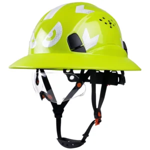 S2ad9a0ad88164ba6936fb0d4d487bb68h.webp ANSI Full Brim Safety Helmet with Goggles Reflective Stickers HDPE Lightweight Sunshade Breathable Vented Construction Hard Hat