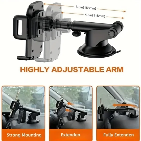 2-in-1 Car Phone Mount | Long-Arm Suction Cup Holder | Air Vent Clip Mount | Hands-Free Phone Stand | Universal Car Phone Holder for Smartphones