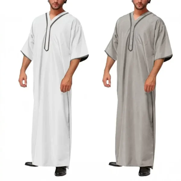 Muslim Men Jubba Thobe Solid Color Button Kimono Middle Robe Saudi Musulman Shirt Stand Collar Islamic Arabic Kaftan Men Abaya