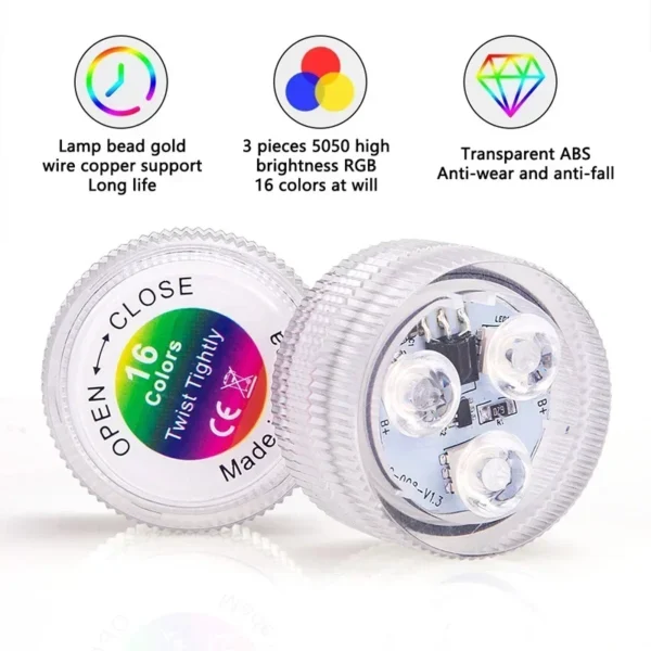 16 Colour LED Underwater Lights with Remote – Battery Operated RGB Party Lights