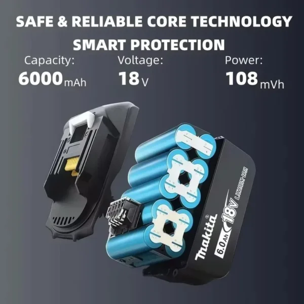 S599a1ebf4d7441f78cfdf6fba3079ee9E.webp Makita 18V High‑Capacity 6.0Ah Lithium‑ion Battery Fit BL1860B BL1850B BL1840 BL1830 BL1815 Cordless Power Drill Battery Pack