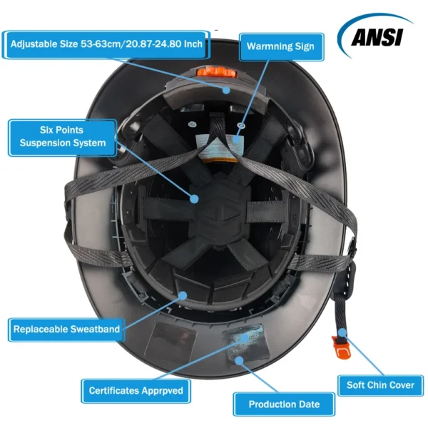 ANSI Full Brim Safety Helmet with Goggles Reflective Stickers HDPE Lightweight Sunshade Breathable Vented Construction Hard Hat
