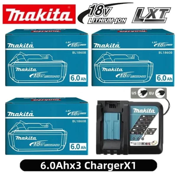 S6273deb5fcdd4b8da294f9250bb0d119Z.webp Makita 18V High‑Capacity 6.0Ah Lithium‑ion Battery Fit BL1860B BL1850B BL1840 BL1830 BL1815 Cordless Power Drill Battery Pack