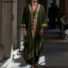 INCERUN Men Jubba Thobe Printing Patchwork V Neck Long Sleeve Male Robes Muslim Kaftan Loose 2025 Arab Casual Men Caftan Abaya