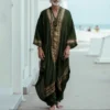 INCERUN Men Jubba Thobe Printing Patchwork V Neck Long Sleeve Male Robes Muslim Kaftan Loose 2025 Arab Casual Men Caftan Abaya