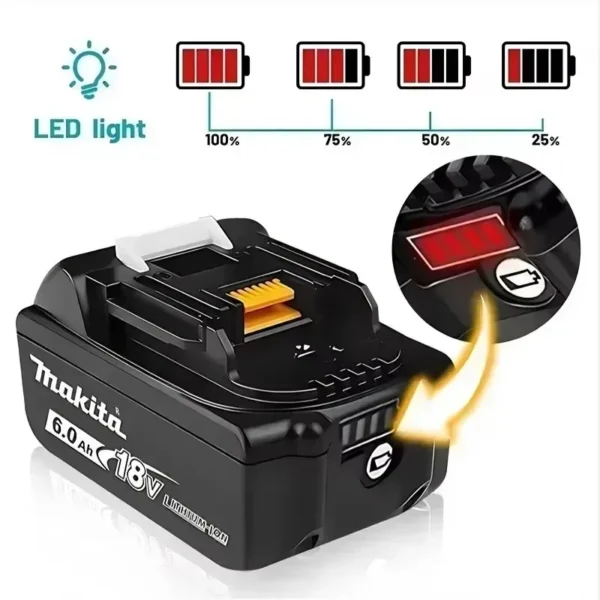Sa1c20e2642a1413aa2b3868dbd3fb707O.webp Makita 18V High‑Capacity 6.0Ah Lithium‑ion Battery Fit BL1860B BL1850B BL1840 BL1830 BL1815 Cordless Power Drill Battery Pack