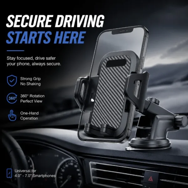 2-in-1 Car Phone Mount | Long-Arm Suction Cup Holder | Air Vent Clip Mount | Hands-Free Phone Stand | Universal Car Phone Holder for Smartphones
