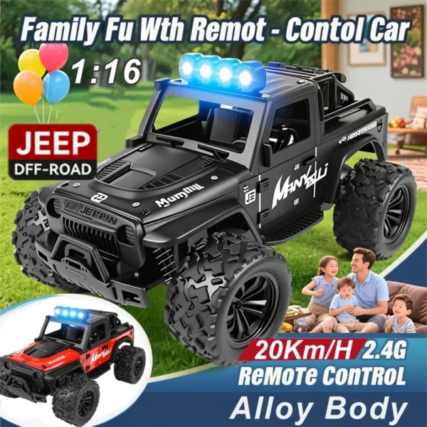 1:16 RC Jeep Racing Car – 2.4GHz High-Speed Drift Car with LED Lights for Kids