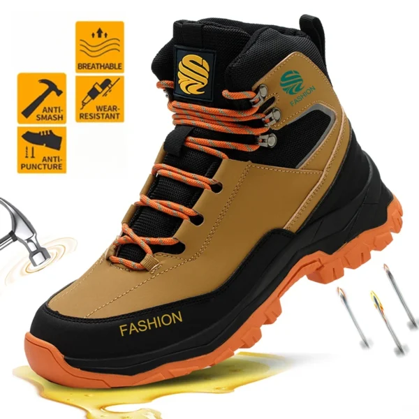 High-Top Safety Boots Men Indestructible Steel Toe Work Boots Anti-Smash Puncture-Proof Safety Shoes Men Work Shoes