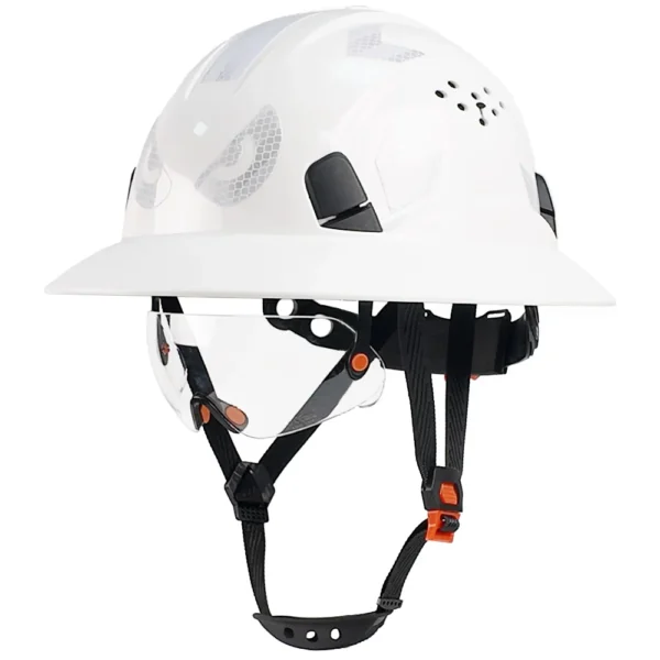 ANSI Full Brim Safety Helmet with Goggles Reflective Stickers HDPE Lightweight Sunshade Breathable Vented Construction Hard Hat