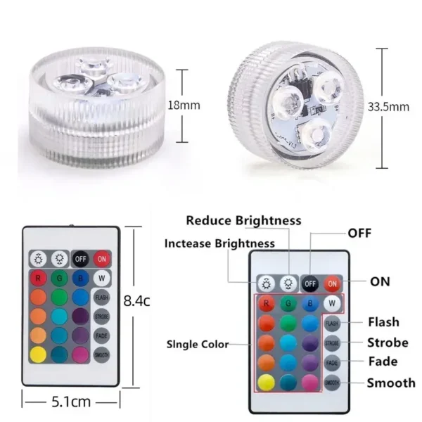 16 Colour LED Underwater Lights with Remote – Battery Operated RGB Party Lights