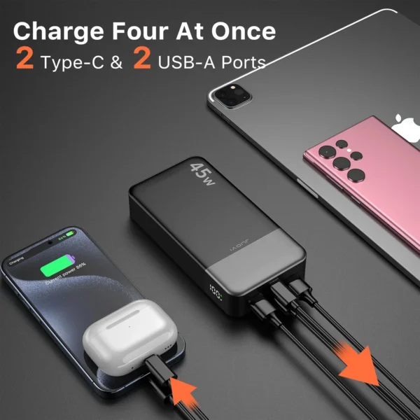 JUOVI 45W 20000mAh Power Bank – Fast Charging Portable Charger for iPhone & Samsung