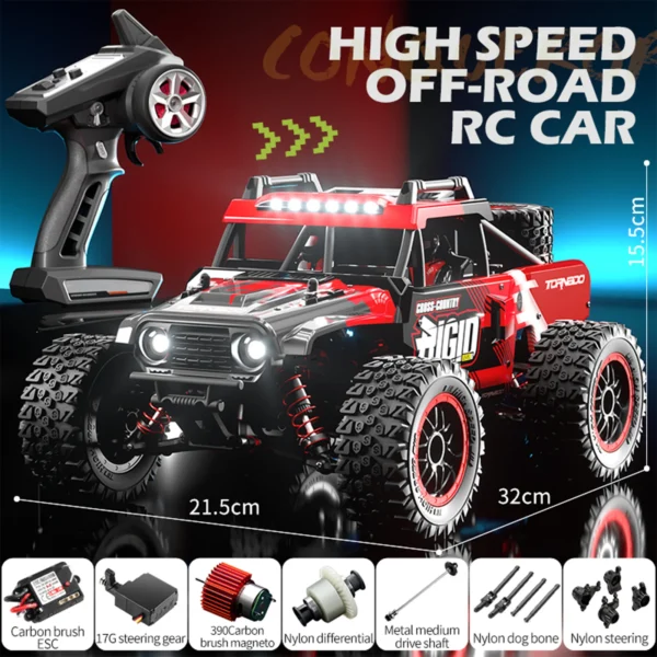 1:14 4WD RC Off-Road Truck – 65KM/H High-Speed Waterproof Remote Control Car with LED Lights