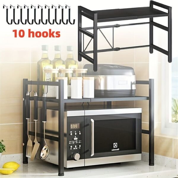 2 Tier Iron Microwave Oven Rack Stand Storage Holder Kitchen Corner Shelf Black