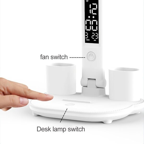 e713a6d1-73c0-4010-be67-5ef68294777e.jpg 4-Head LED Desk Reading Lamp With Fan Clock Dimmable Rechargeable Touch Light