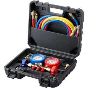 fe825c2f-11e3-496d-9797-a6602488c4e6.jpg 3-Way AC Diagnostic Manifold Gauge Set Fits For R134A, R22, R12, R502 Refrigerant, AC Gauge Set With 152 Cm Hoses, Couplers, Can Tap For Car A/C System Automotive Air Conditioning Maintenance
