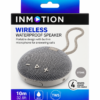 InMotion Stone Wireless Speaker Packaging InMotion wireless waterproof Bluetooth speaker in Stone colour with IPX7 protection, TWS pairing and built-in microphone.