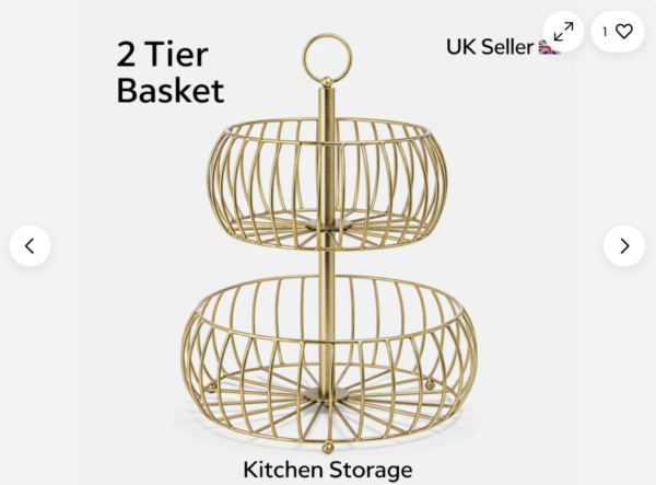 Screenshot 2026-10-04 at 09.37.02 2-tier gold metal fruit and kitchen storage basket with UK delivery